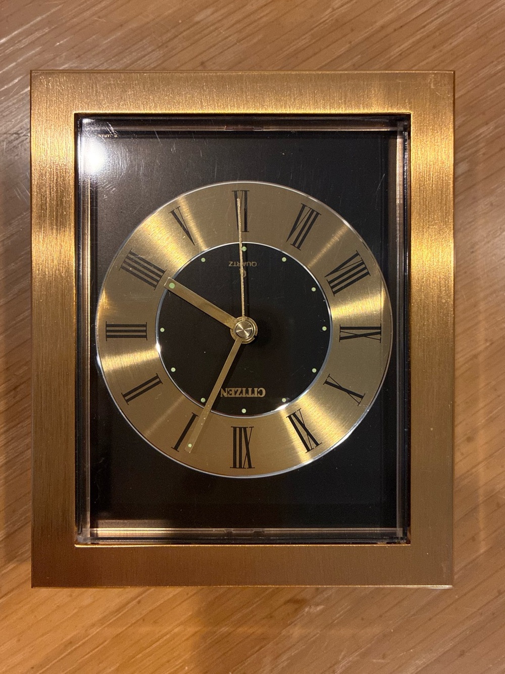 Vintage Citizen Brass Alarm Clock, QKB - 864 C, GOLD-BLACK, 80s, See video:Works